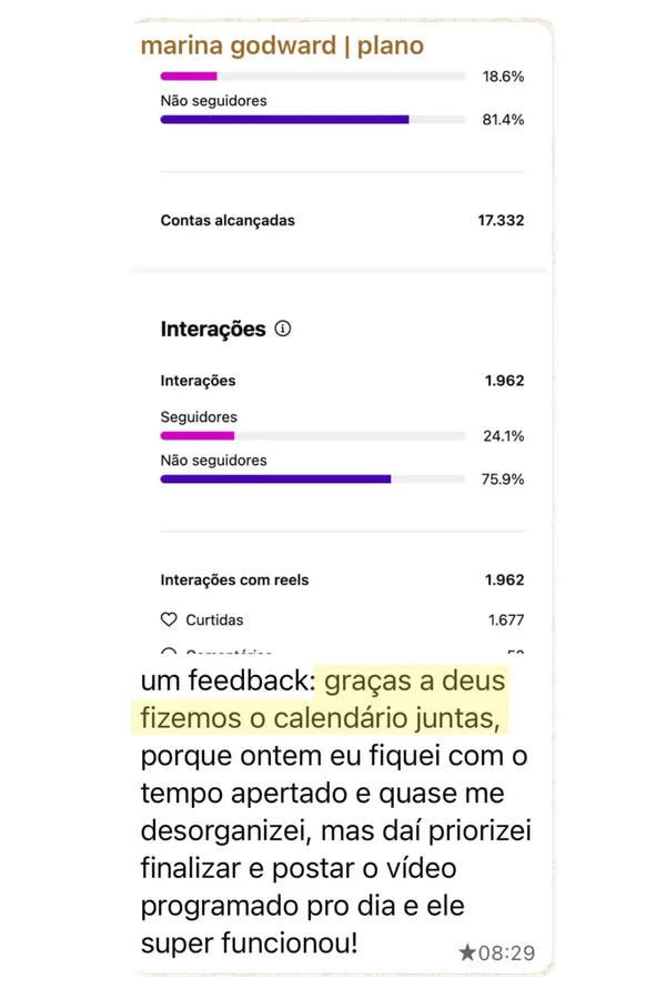 Print de feedback de aluna
