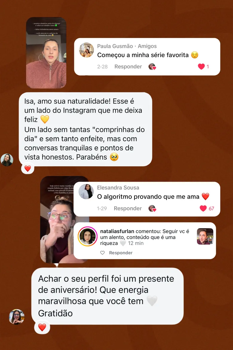 Prints de mensagens de alunas com feedbacks