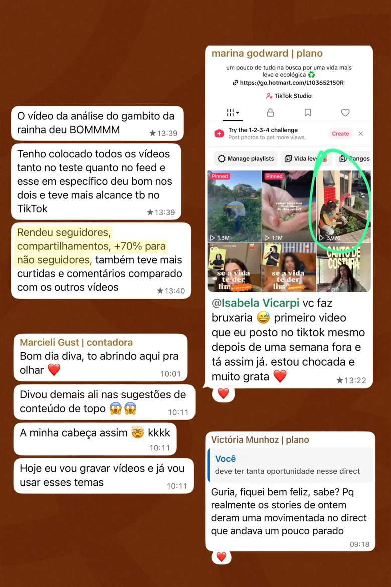 Prints de mensagens de alunas com feedbacks