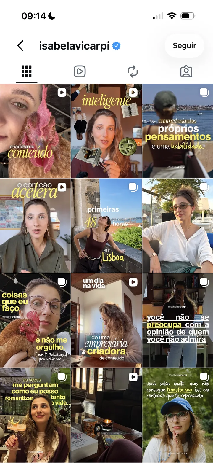Perfil da Isabela Vicarpi no Instagram, aberto num celular